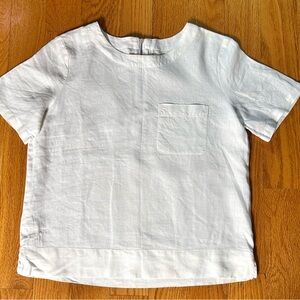 Lou & Grey 100% Linen White Pocket Top Short Sleeve Minimalist Tee XS